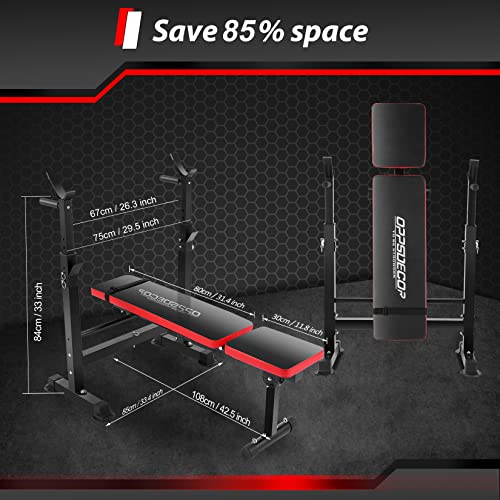 OPPSDECOR 6 in 1 660lbs Weight Bench Set with Squat Rack, Bench Press Set with Barbell Rack, Adjustable Incline Strength Training Workout Bench with Leg Developer Preacher Curl for Home Gym PXZXYX1