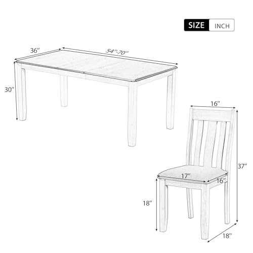 Harper & Bright Designs 7 Pieces Dining Table Set with 6 Upholstered Chairs and Extendable Tabletop, Solid Wood Kitchen Dining Room Table Set, Brown Tabletop + White