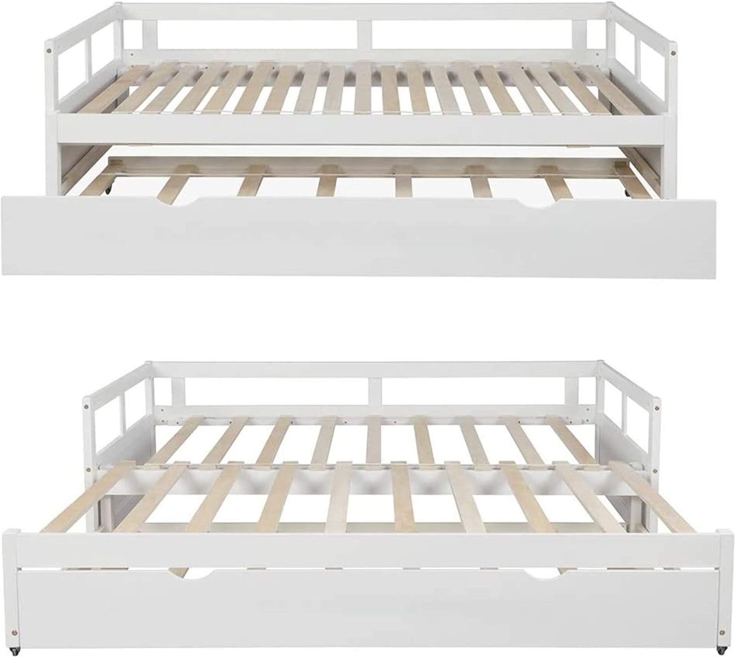 MERITLINE Daybed with Trundle,Twin to King Trundle Bed Extendable Design, Wooden Daybed/Sofa Bed for Bedroom Living Room,No Box Spring Needed,White