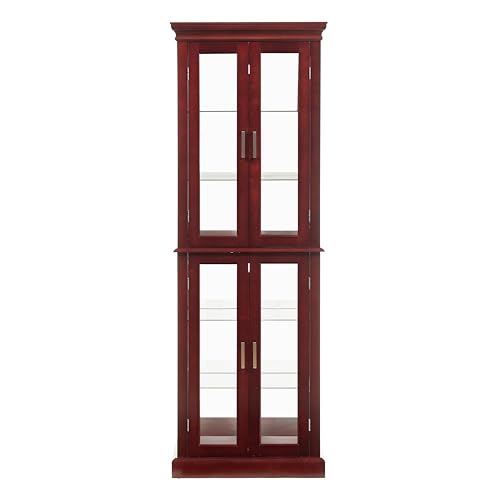 Knocbel Classic 70" Tall 6-Shelf Curio Cabinet with 4 Tempered Glass Doors and Adjustable Storage Shelves, Free Standing Display Showcase Bookshelf for Living Room Bedroom Home Office (Oak)