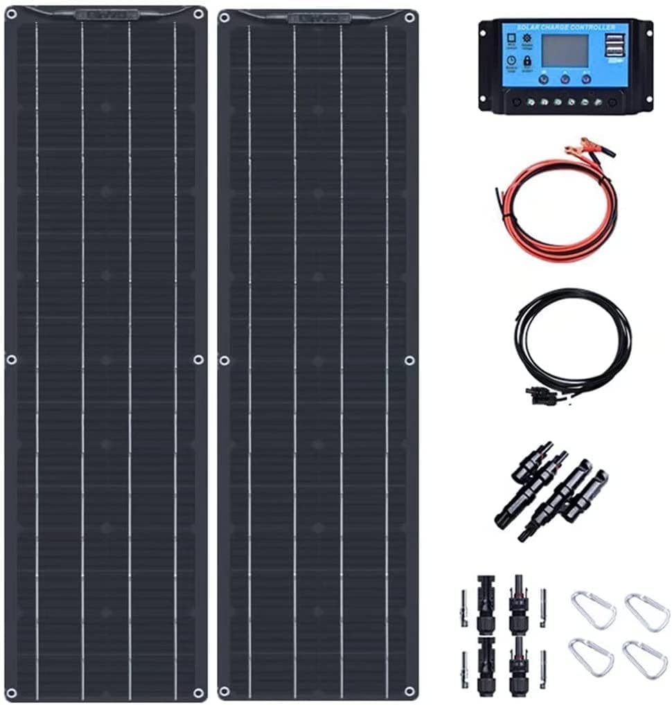 800 Watt 24V/12V Monocrystalline Solar Panel Kit Bendable 4 X 200W Flexible Solar Panels with 40A Charge Controller, Portable Solar Battery Charger for RV Boat Cabin Van Car Uneven Surfaces������