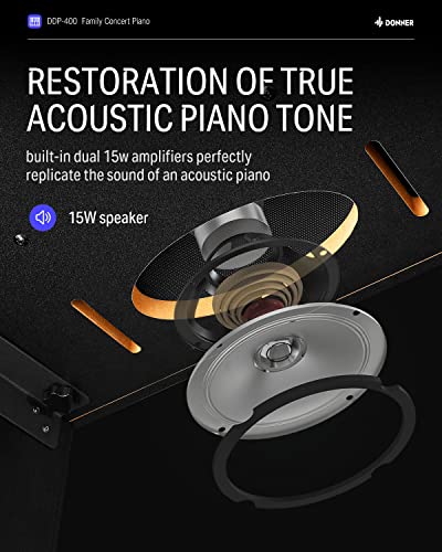 Donner DEP-20 Beginner Digital Piano 88 Key Full Size Weighted Keyboard, Portable Electric Piano with Furniture Stand, 3-Pedal Unit