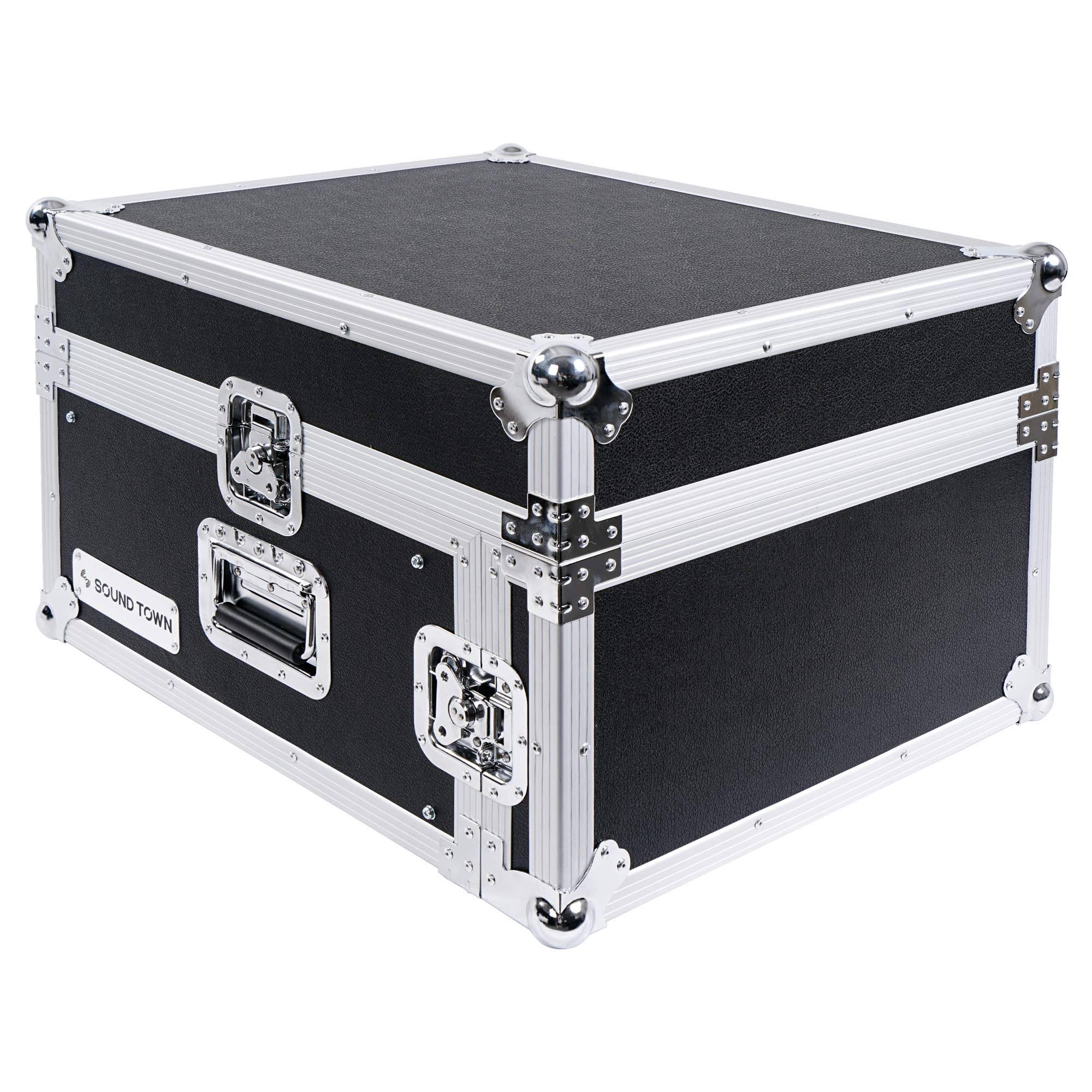 Sound Town 4U PA DJ Rack/Flight/Road Case with 11U Slant Mixer Top, 20 Rackable Depth, 4-Space Size (stmr-4us)