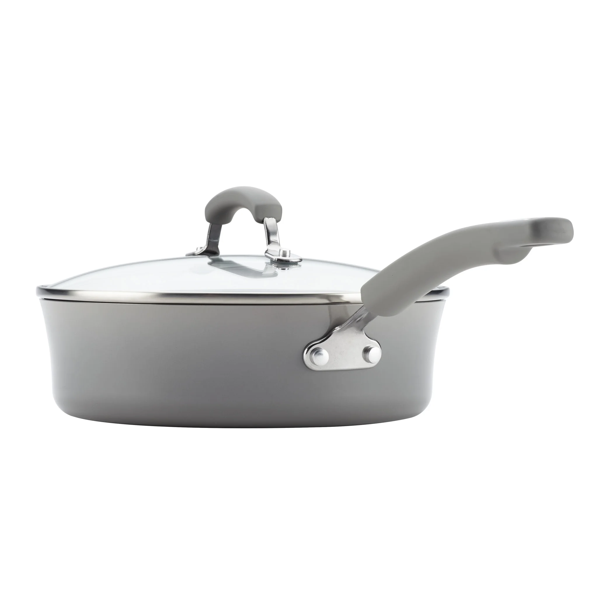 Rachael Ray Classic Brights 14 Piece Porcelain Nonstick Pots and Pans Set, Sea Salt Gray