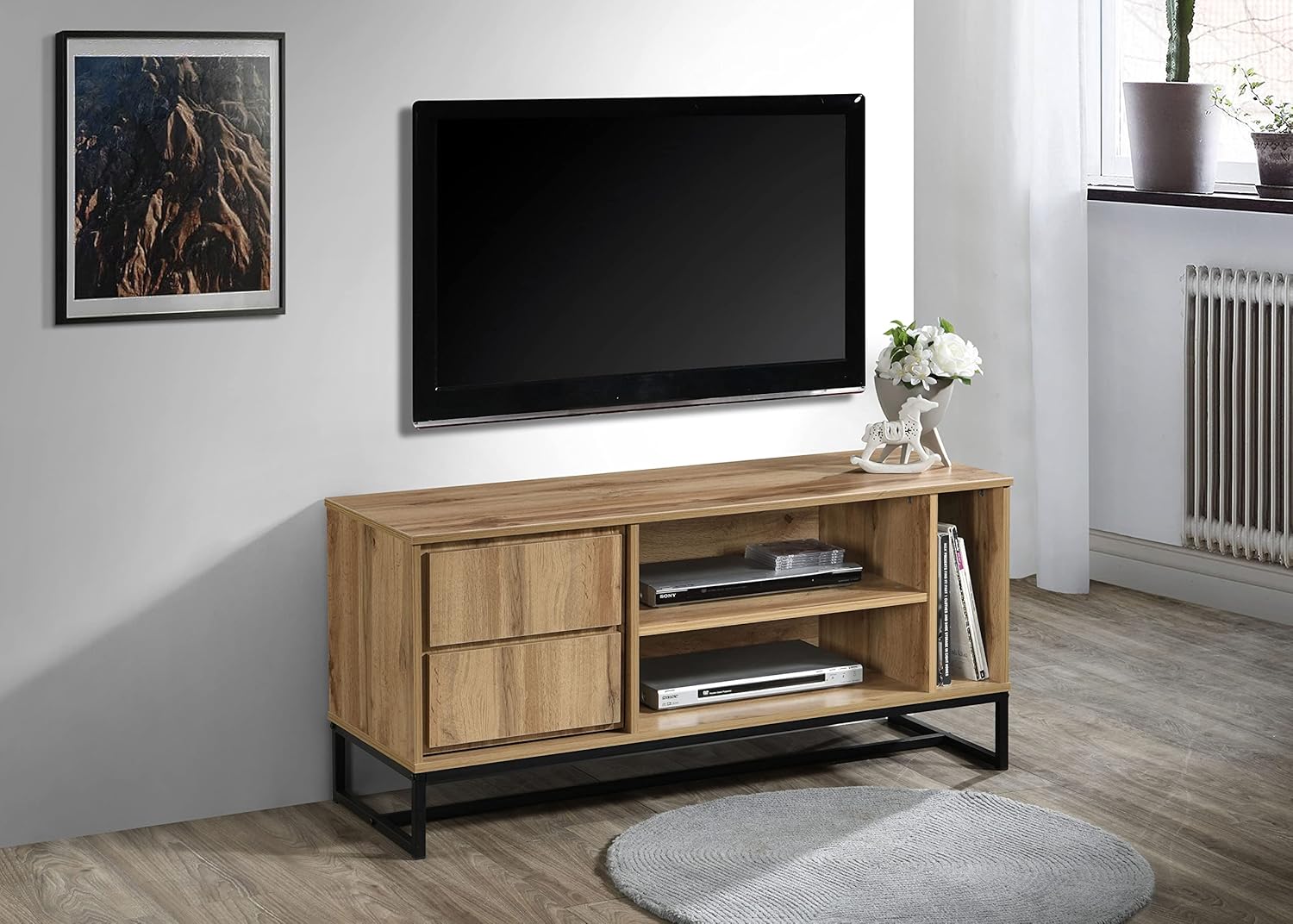 Oak 47" L TV Stand (1x2-Tier + 1 Shelves & 1 Cabinet)