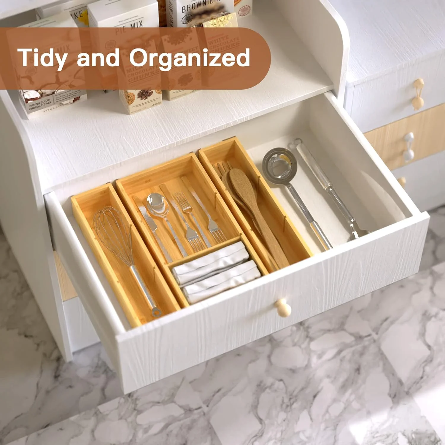 FDTBYHVYT Bamboo Drawer Organizer 12.5&amp;#39;&amp;#39; X 12.5&amp;#39;&amp;#39; X 2&amp;#39;&amp;#39;  Adjustable 3 Individual Junk Drawer organizer for Bathroom and Kitchen  Wood Drawer Tea Organier Boxes for