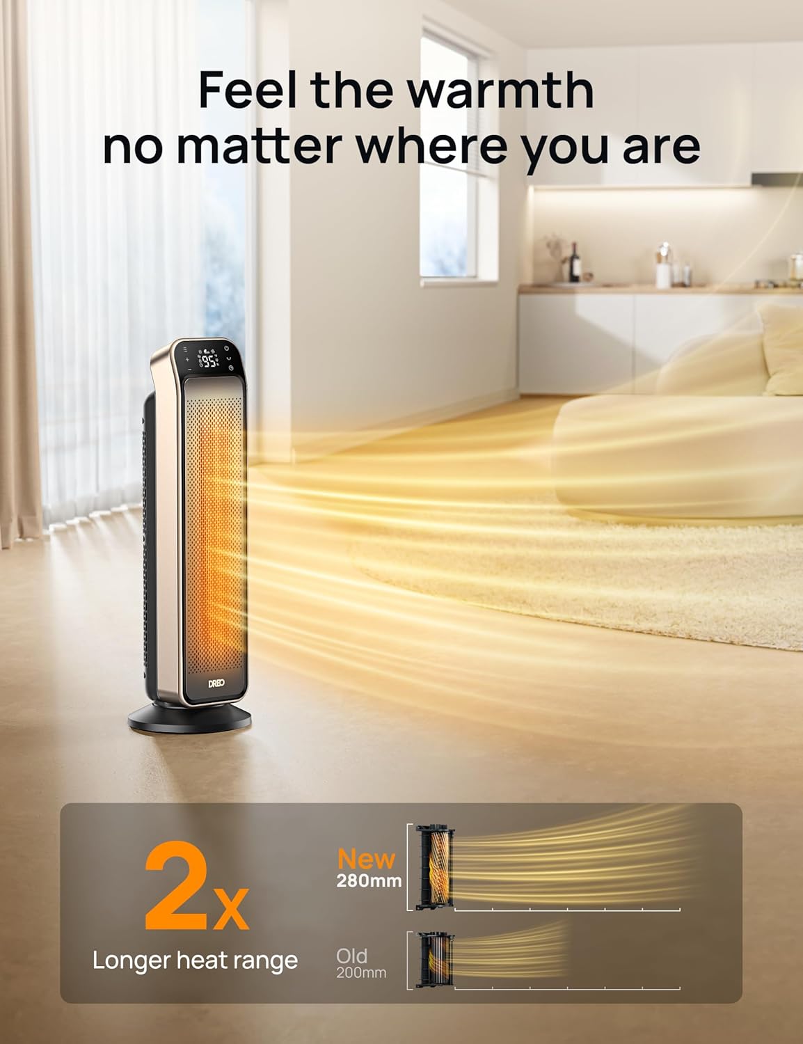Dreo Space Heater for Bathroom and Indoor, 70°Oscillating & Space Heater Indoor, 25" 11.5ft/s Fast Portable Room Heater with Remote and Thermostat, 3 Modes, Overheating