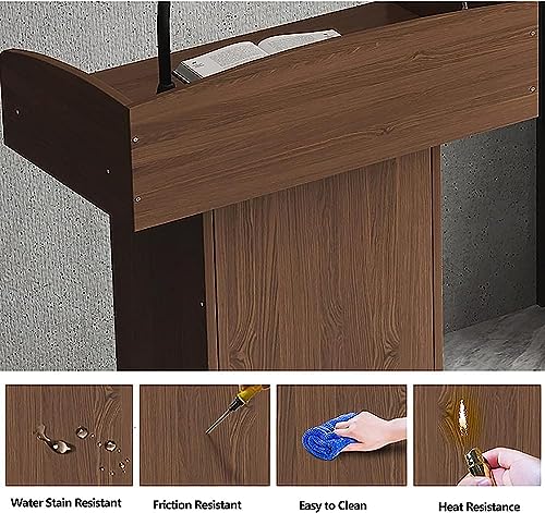 Podium Wood Stand Podium Stand Floor Standing Podiums Reception Desk for Speakers with Storage Shelf, Wooden Speaking Ideal for Conference, Auditorium,
