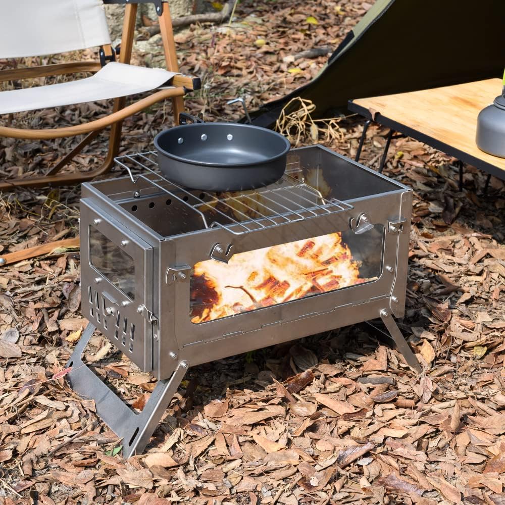 LIHONG Tent Stove 15inch Wood Burning Stove Folding Portable for Camping Hunting 9.84ft Pipes Included