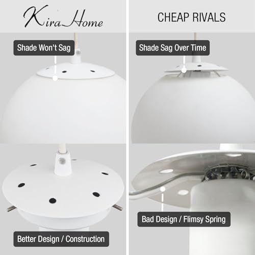 Kira Home Ceres 14" Mid-Century Modern Hanging Orb Pendant Light with Smooth Matte White Frosted Diffuser, Cool Brass Finish