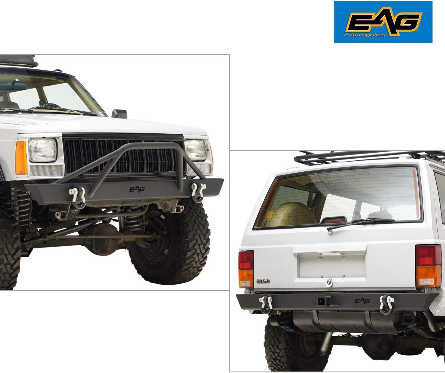 EAG Black Steel Front Bumper and Rear Bumper Combo 2PCS Fit for 1984-2001 Cherokee XJ