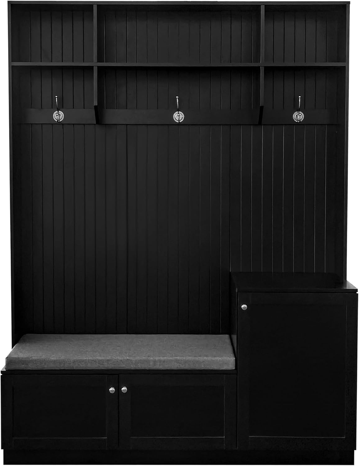 Entryway Hall Tree with Bench&cushion and Shoe Storage, Modern Elegant Design Shoe Cabinet Coat Rack with 3 Hooks for Hallway, Living Room, Black