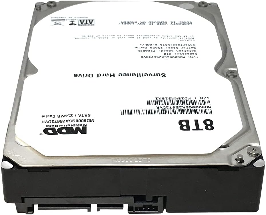 MaxDigitalData 8TB 7200 RPM 256MB Cache SATA 6.0Gb/s 3.5inch Internal Hard Drive for Surveillance (MD8000GSA25672DVR) - 3 Years Warranty (Renewed)