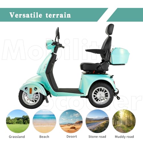 4 Wheel Mobility Scooters for Adults,800W Heavy Duty Powered Mobility Scooters for Seniors, All Terrain Motorized Scooters with Seats for Traveling and Shopping, Remote Key (Red)