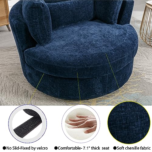 Oversized Swivel Accent Barrel Chair with Storage Ottoman+ 4 Pillow, Comfy Chaise Lounge Chair Big Round Reading Chair Cuddler Chair for Living Room Bedroom(Terracotta Chenille with Ottoman)