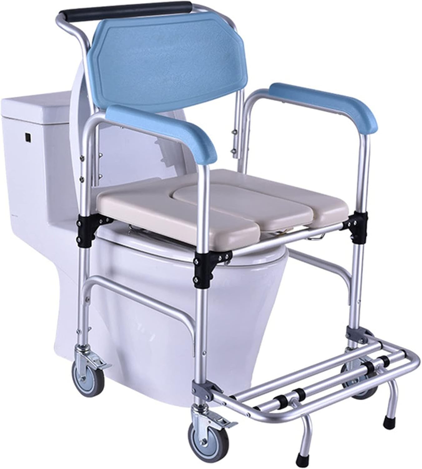 KOHARA Wheelchair, Shower Chair Toilet Bathtub Bedside Commode Seat Chair, Shower Wheelchair Portable Toilet, Bathroom Anti-Slip Bedside Chair, Wheeled Commod with Footrests