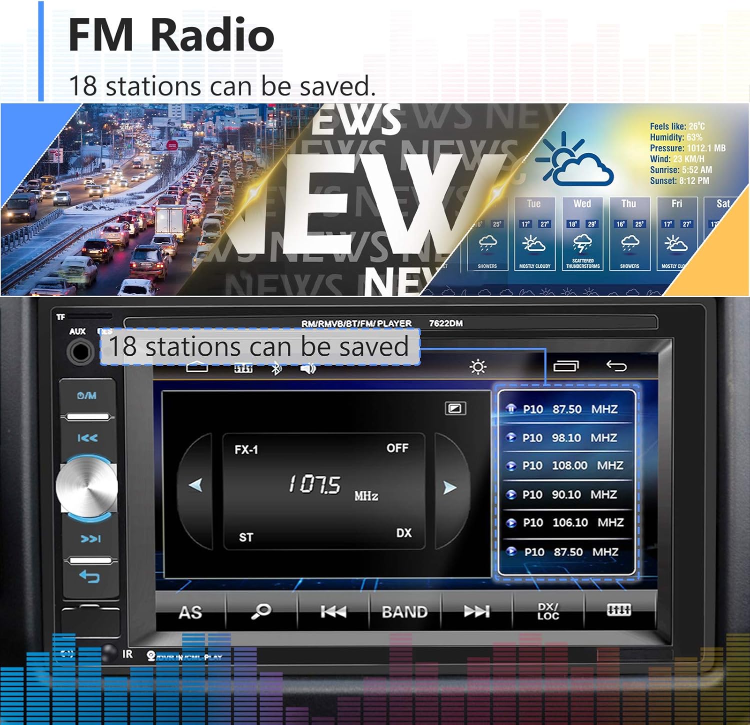 Double Din Touch Screen Car Stereo with Bluetooth and Backup Camera, Rimoody 7 inch Car Radio with FM Radio Mirror Link AUX USB SD Port Car Audio Receiver Steering Wheel Control