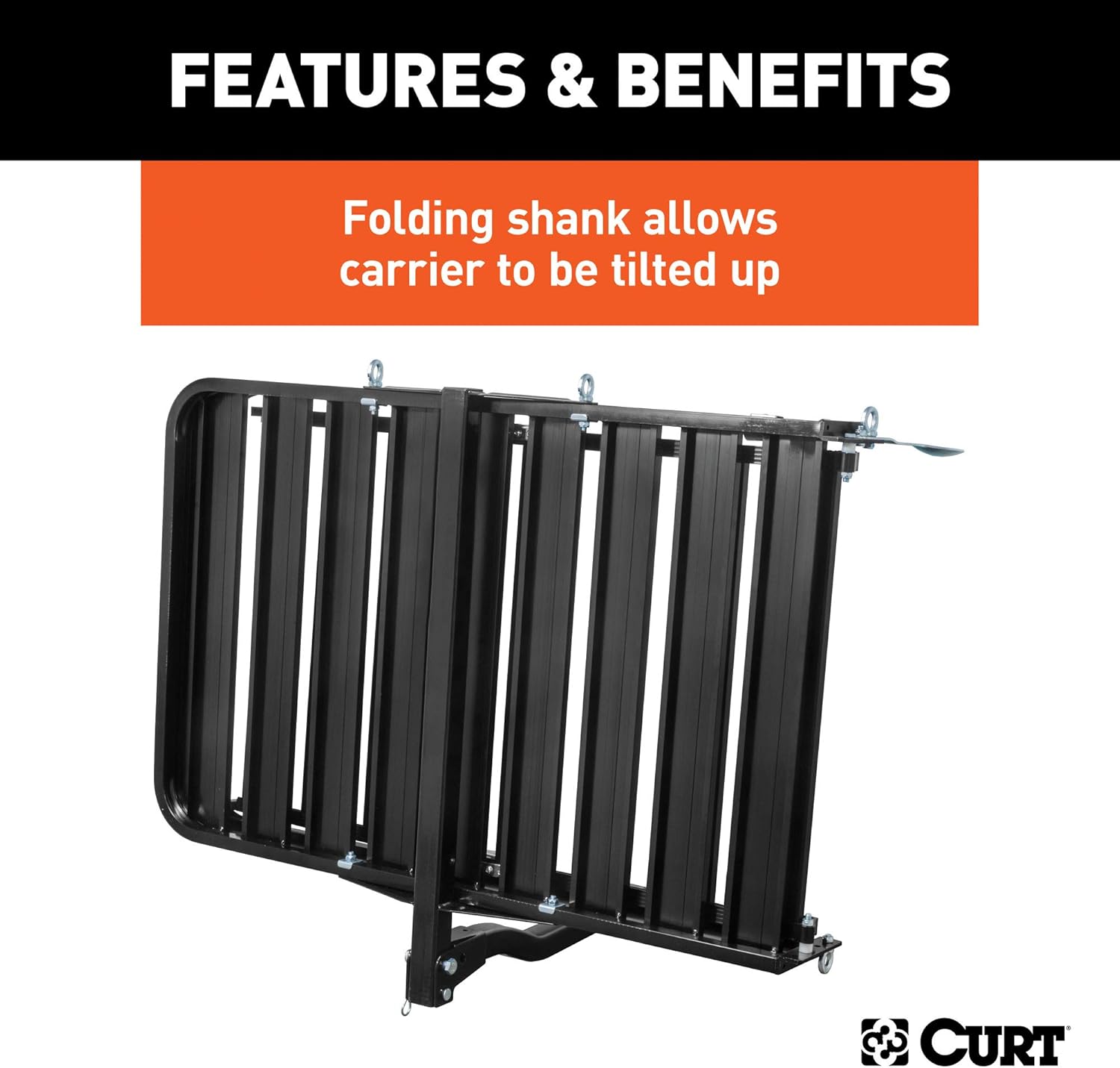 CURT 18112 50 x 30-1/2-Inch Black Aluminum Hitch Cargo Carrier with Ramp, 2-in Folding Shank