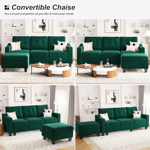 Belffin Velvet Sectional Couch with Storage, L Shaped Sofa with Chaise for Small Space, Blue