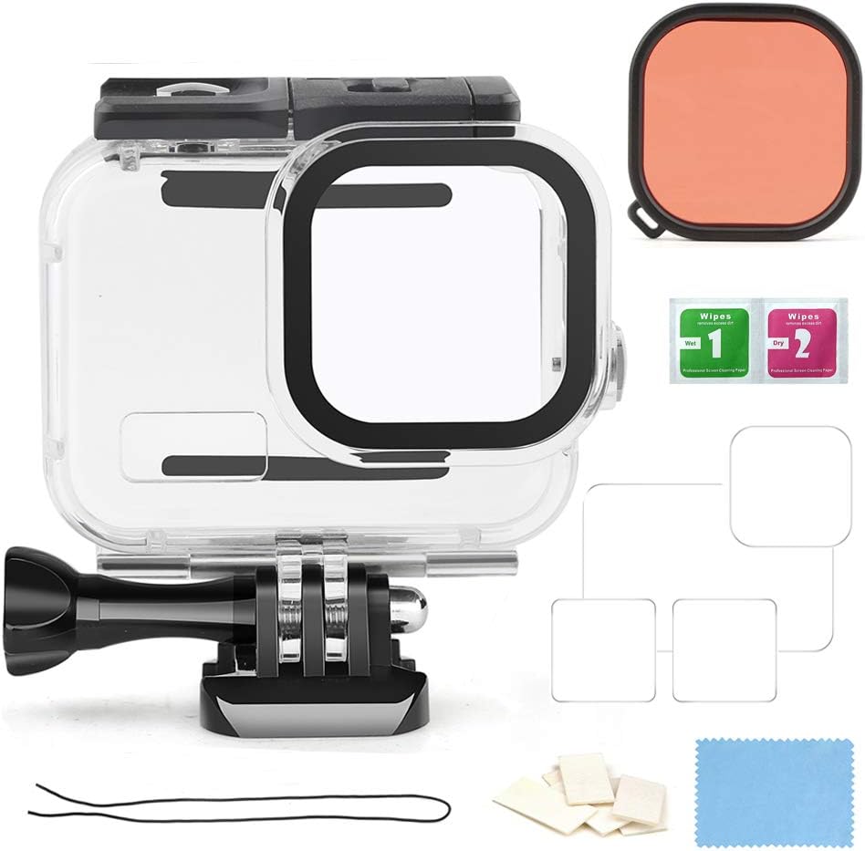 D&F Dual Handles Dome Port for GoPro Hero 8 Black, 45m/147ft Underwater Dome Lens Builted-in Waterproof Housing Case for Go Pro 8 with Waterline Diving Accessory