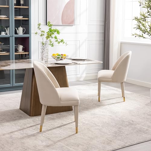 Upholstered Dining Room Chairs Set of 2, Modern Velvet Accent Chairs with Solid Wood Legs, Luxury Tufted Vanity Chairs with Back Leisure Side Chairs for Vanity Kitchen Living Room Bedroom Beige