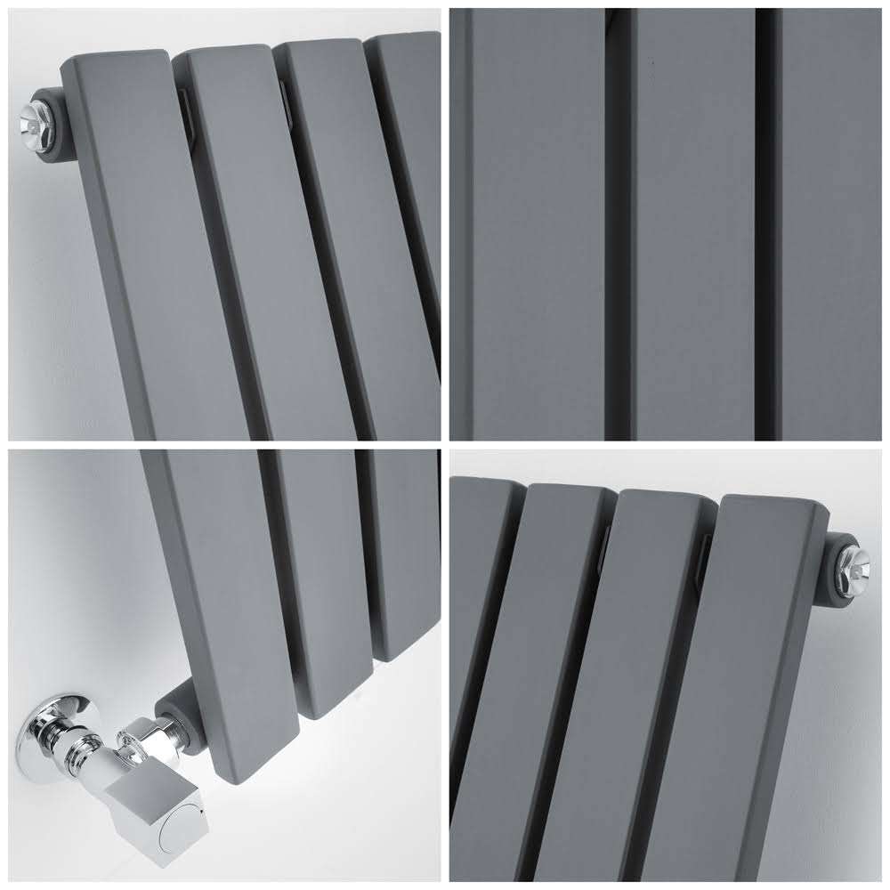 Hudson Reed NAHB0188 New Sloane Anthracite Vertical Flat Panel Designer Radiator Hydronic Heater 70 x 18&frac12; with Valves