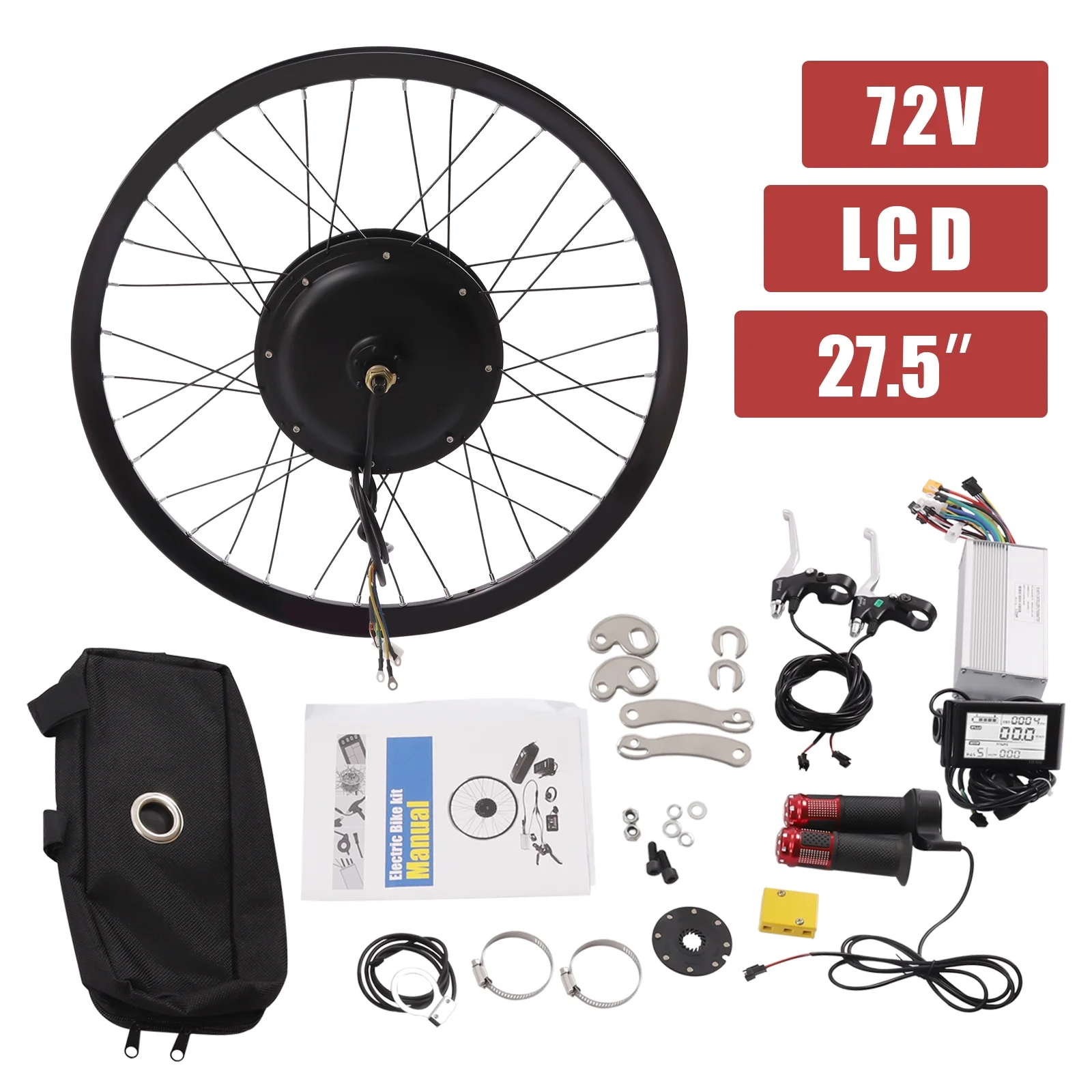 Aiqidi 27.5" Rear Wheel Motor Conversion Kit 72V 2000W Electric Bicycle Wheel Kit LCD Display E-Bike Refitting Set