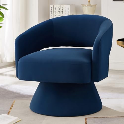 Swivel Barrel Chair, Velvet Round Upholstered Accent Chairs,Lounge chair with Open Backrest, 360 Degree Comfy Single sofa Dresser chair for Living room, hotel, bedroom, office (Navy)