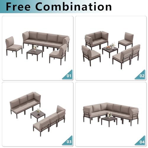 15 Pieces Patio Furniture Set w/55,000 BTU Propane Fire Pit 12-Seat Metal Modular Outdoor Conversation Sectional w/Thick Cushion and Coffee Table for Deck,Backyard,Lawn,Navy Blue
