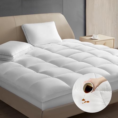 Pillow Top Mattress Topper Cal King Size - Quilted Fitted Waterproof Mattress Protector Stain Proof Mattress Pad Cover with 8-20 Inch Deep Pocket Down Alternative Fill (72x84 inch, White)