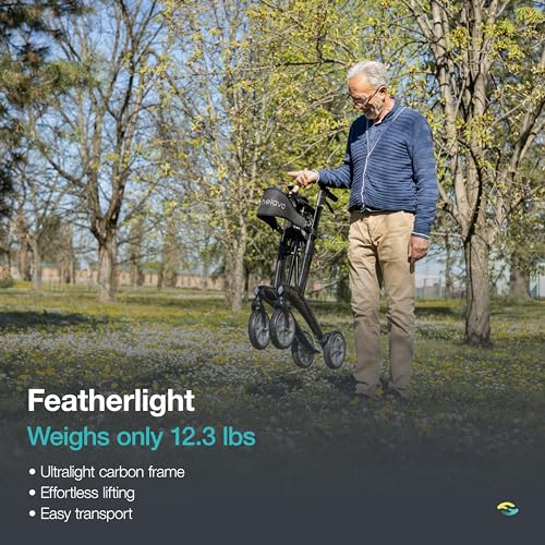 Helavo Ultralight Carbon Fiber 4-Wheel Rollator Walker for Seniors - Lightweight (12.3 lbs), 25.2" Width, 300 lbs Capacity, 8" Wheels, Foldable, Height Adjustable