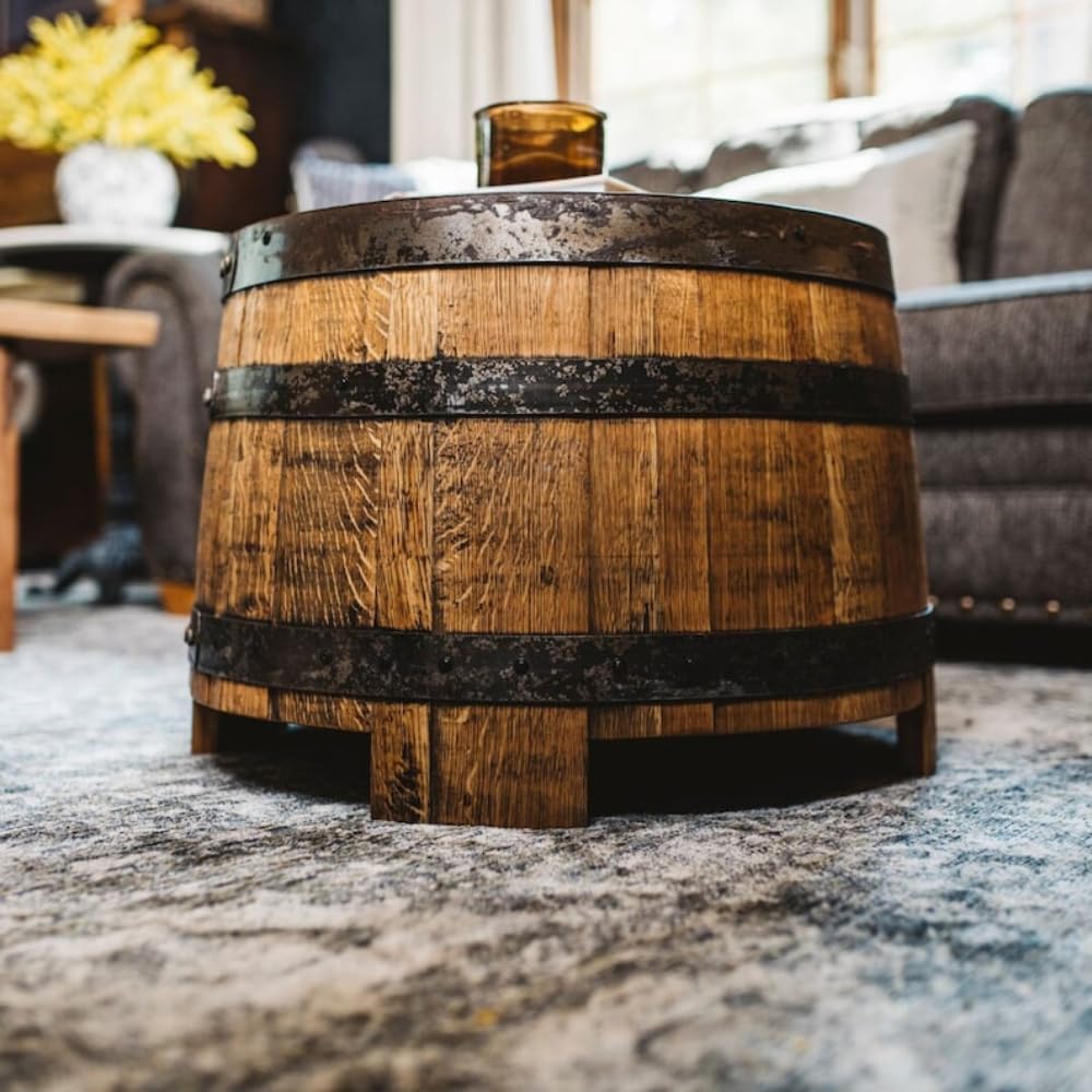 Whiskey Half Barrel Table, Whiskey Barrel, Wine Barrel End Table, Home Furniture, Barrel Furniture, White Oak, Bourbon Barrel Table, Unique Table, 24" W x 18" H x 24" D