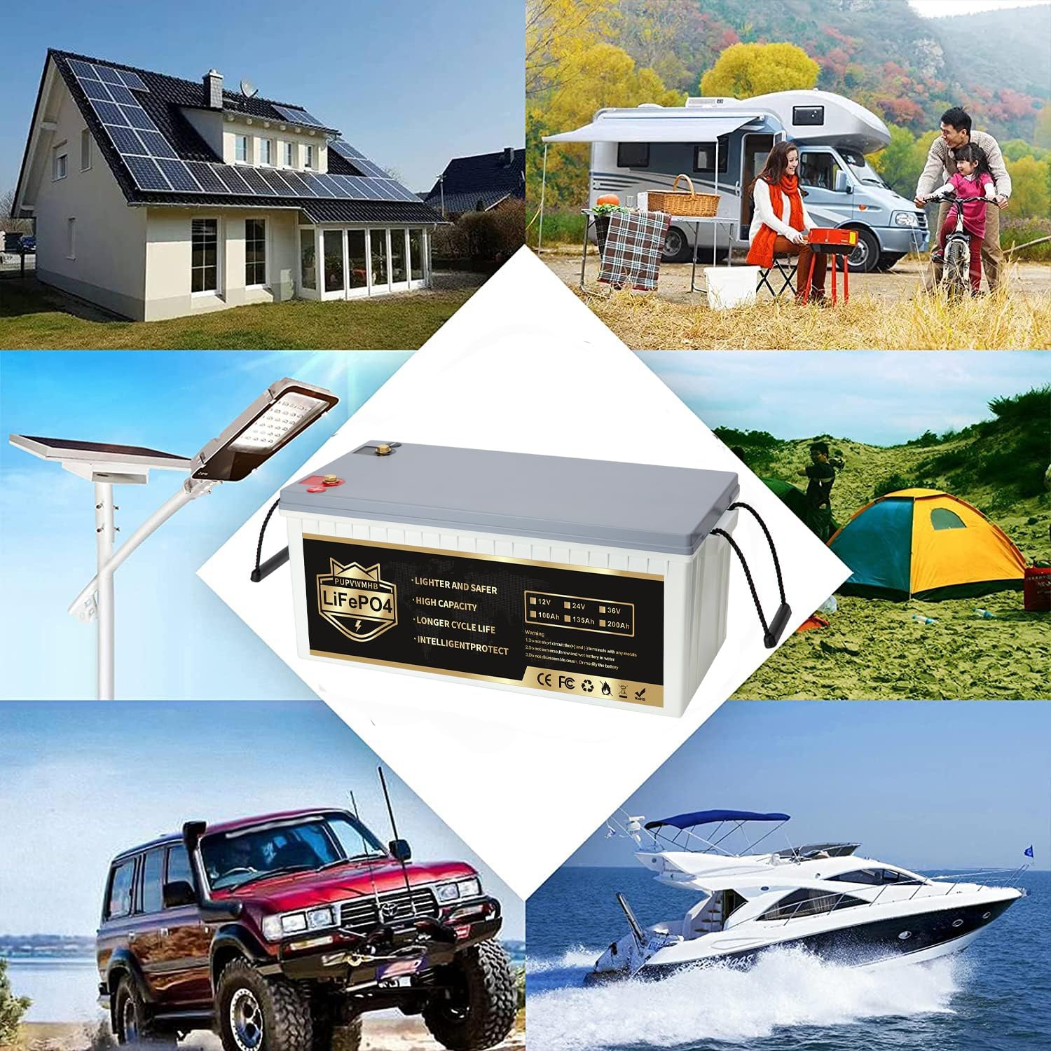 12V200Ah Bluetooth LiFePO4 Lithium Battery, Built-in 200A BMS, Max.2560W Load Power,10 Years Lifetime 8000+ Cycles Deep Cycle Battery for Trolling Motor, RV Camping, Off-grid Application
