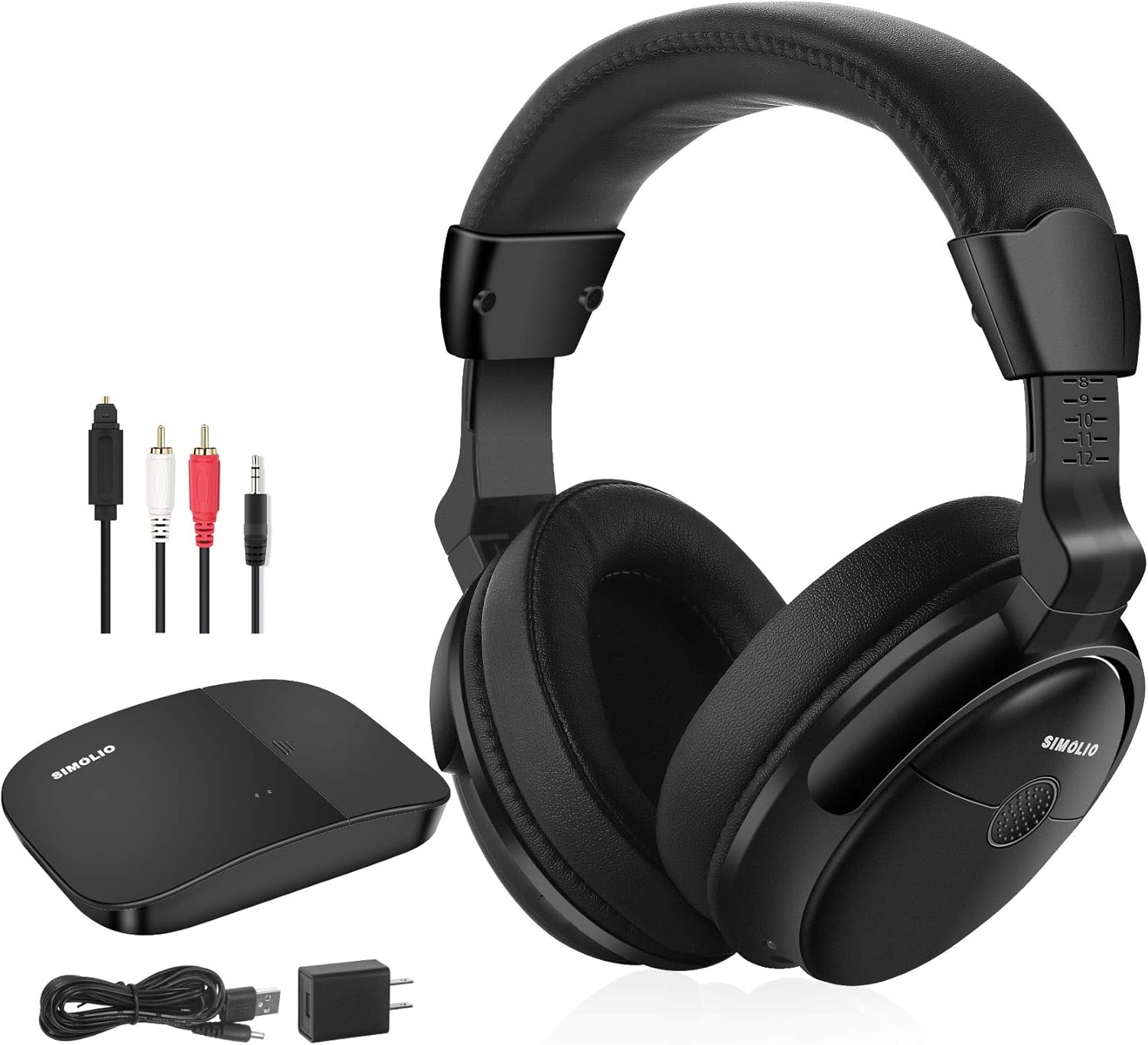 SIMOLIO Voice Enhanced Wireless TV Headphones with Extra Battery for Seniors and Hard of Hearing, Balance and Tone Adjustment, No Pairing, No Lip-sync Delay, Digital Optical RCA AUX, 100FT Range