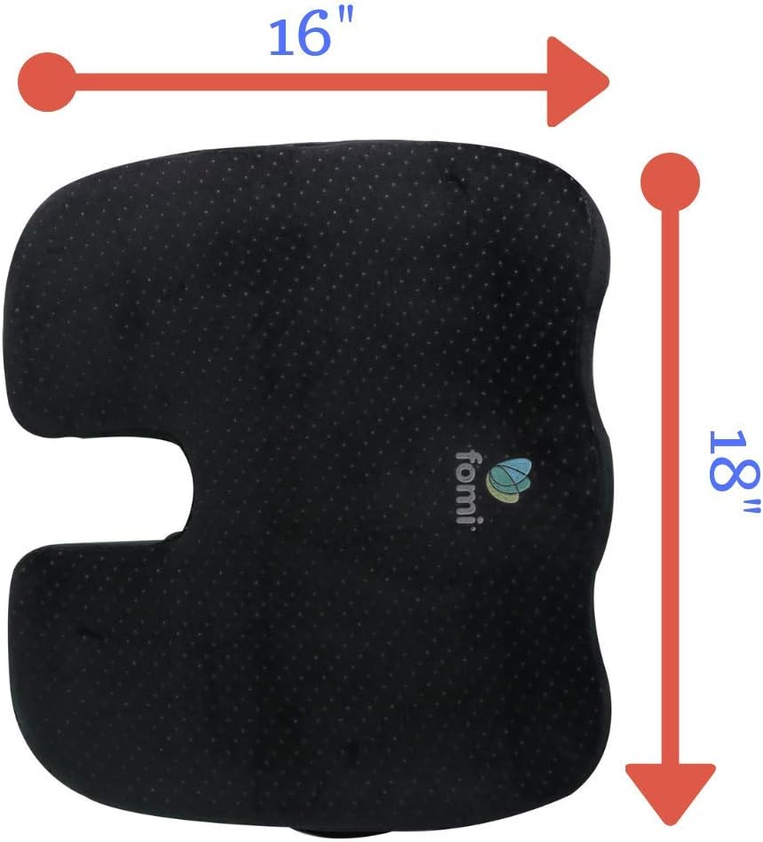 FOMI Extra Thick Firm Coccyx Orthopedic Memory Foam Seat Cushion | Black Large Cushion for Car or Truck Seat, Office Chair, Wheelchair | Back Pain Relief