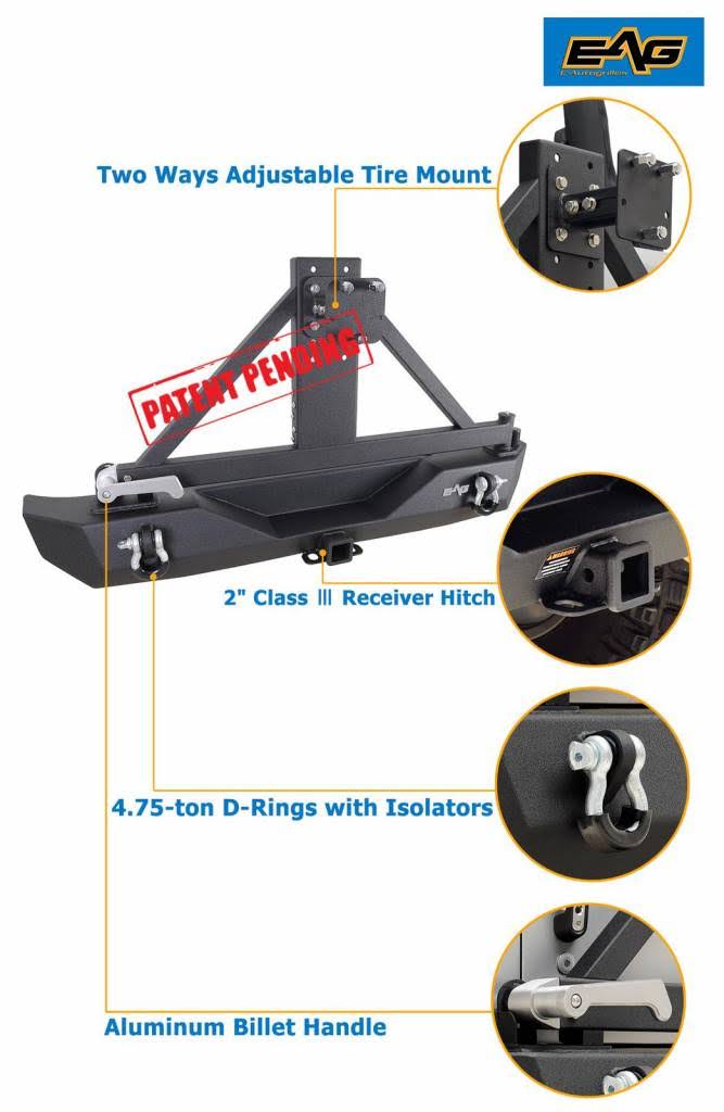 EAG Rear Bumper with Tire Carrier Fit for 07-18 Jeep Wrangler JK