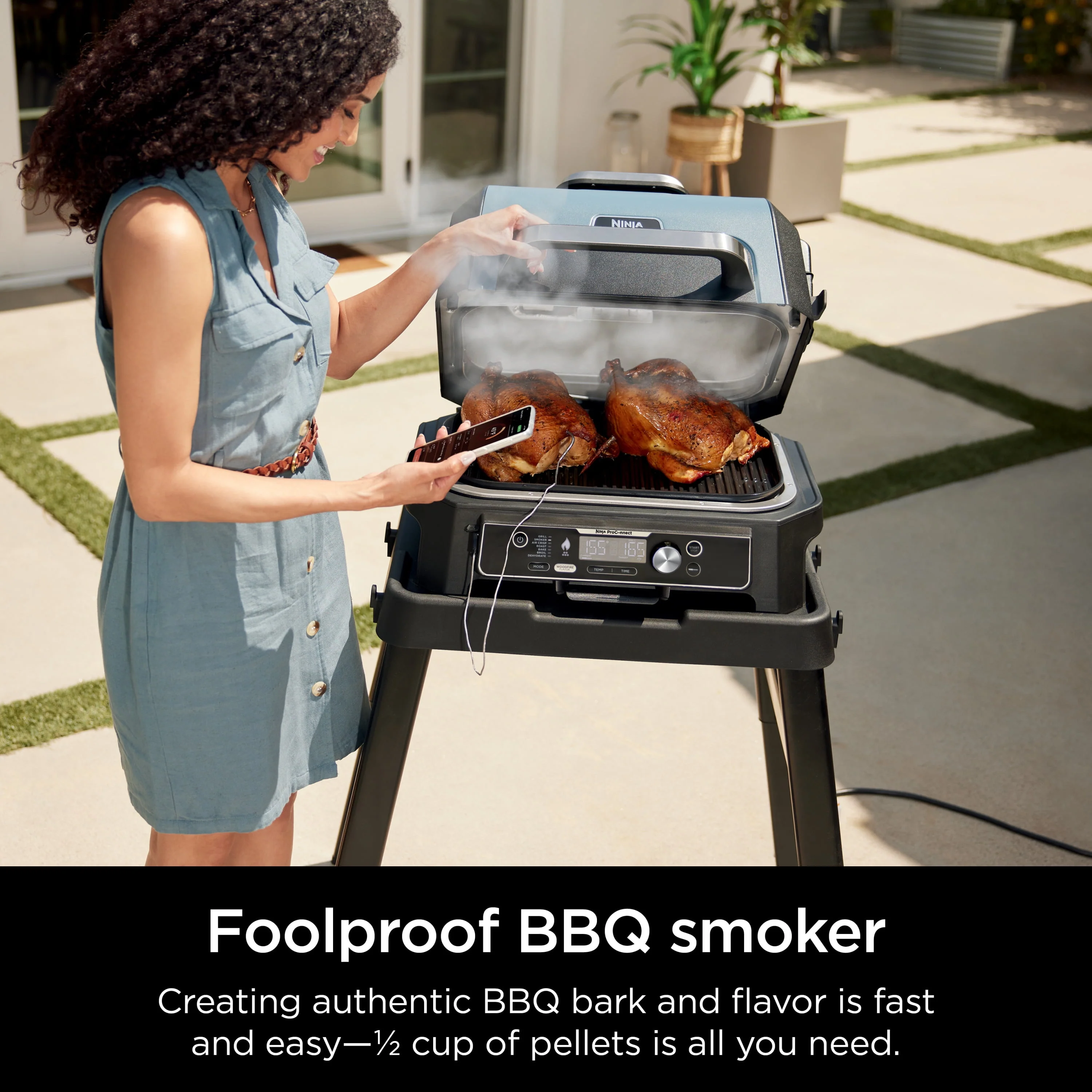 Ninja Woodfire ProConnect XL Outdoor 7-in-1 Grill & Smoker, App Enabled, Outdoor Air Fryer, Woodfire Technology, OG900