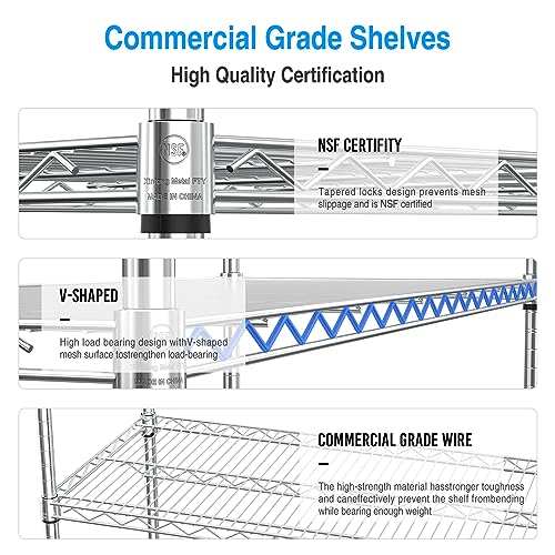 NSF 6 Tier 6000lbs Metal Shelf Wire Shelving Unit, Heavy Duty Adjustable Storage Rack with 5in Wheels and Shelf Liners for Commercial Grade Utility Steel Storage Rack - 18"D x 60"L x 87.5"H - Black