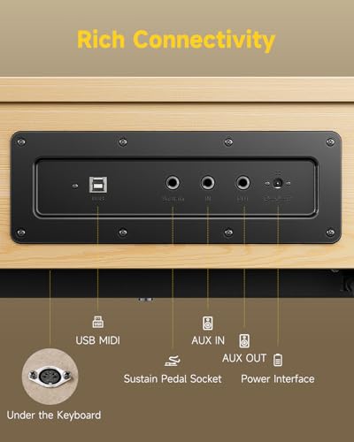 Donner OURA R300 88 Key Weighted Keyboard Piano for Advanced, Home Digital Piano with 88 Keys Graded Hammer Standard Keyborad, Bluetooth, LOCAL OFF, 2*15W, Half-pedal, 256 Polyphony, Walnut Wood Color