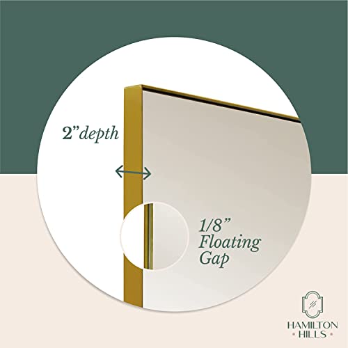 Hamilton Hills 24x36 inch Gold Metal Framed Rectangular Pivot Mirror for Wall | Beveled Frame Vanity Mirror Wall Decor | Wall-Mounted Bedroom, Bathroom Mirror with Hinges Brackets Included