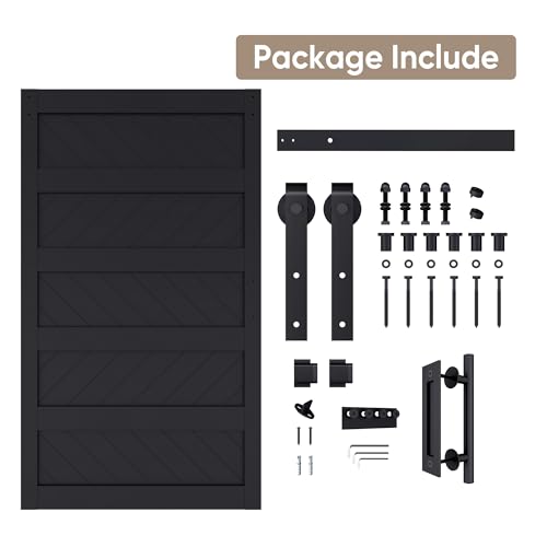 JUBEST 36" x 84" Barn Door, Slding Barn Door Kit Wave Shape Barn Door Panel with Hardware Kit Include, Easy Installation, Solid Wood, MDF & PVC Covered, Black