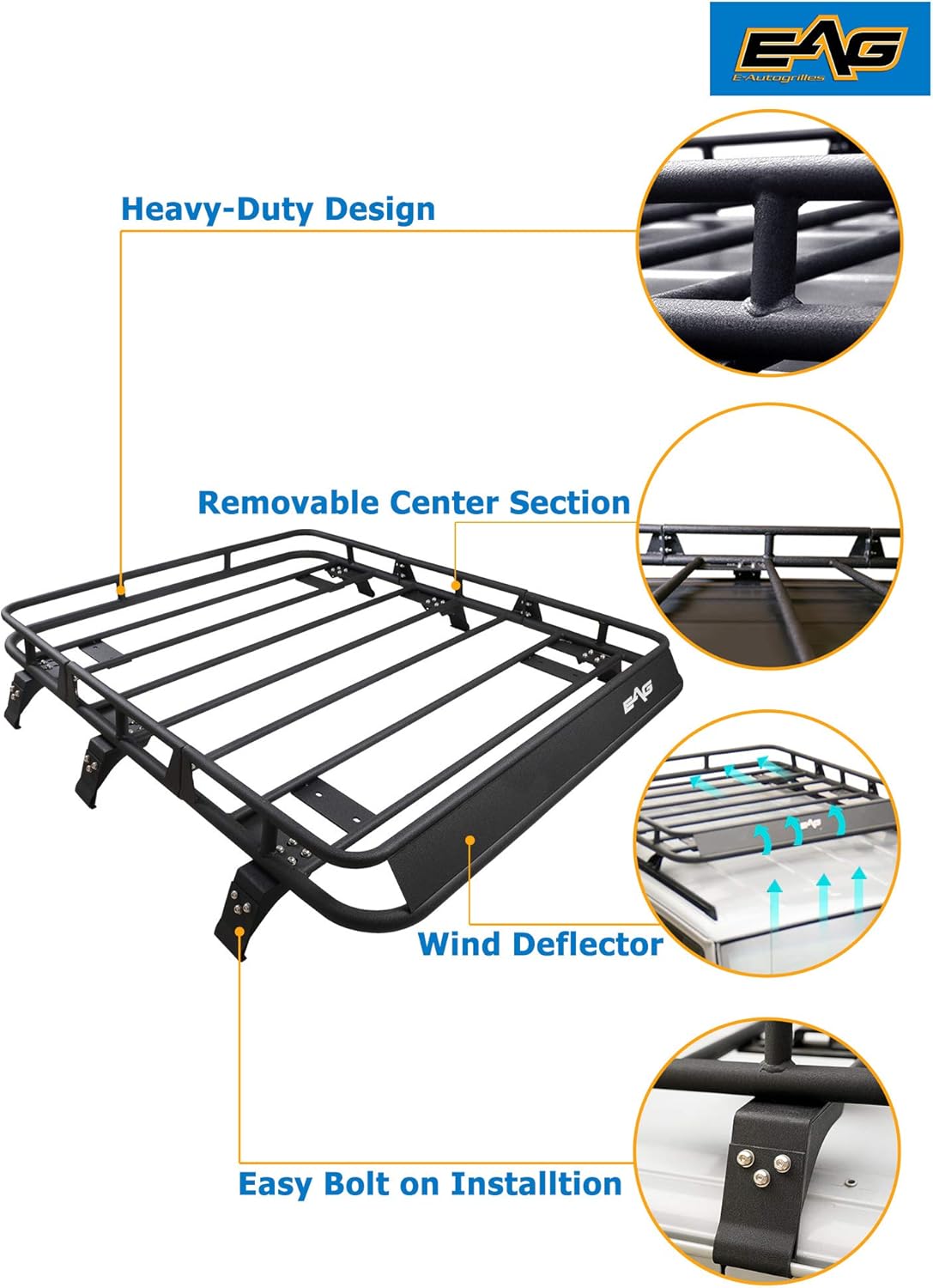 EAG Black Steel Roof Rack Cargo Basket Fit for 84-01 Cherokee XJ