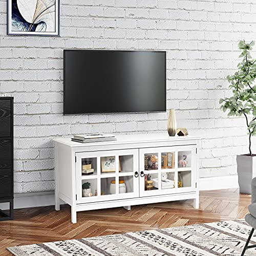 Tangkula TV Stand Cabinet, Modern Wood Large Wide Entertainment Center for TV up to 50", Living Room Media Console Cabinet Stand with 2 Doors (Black)