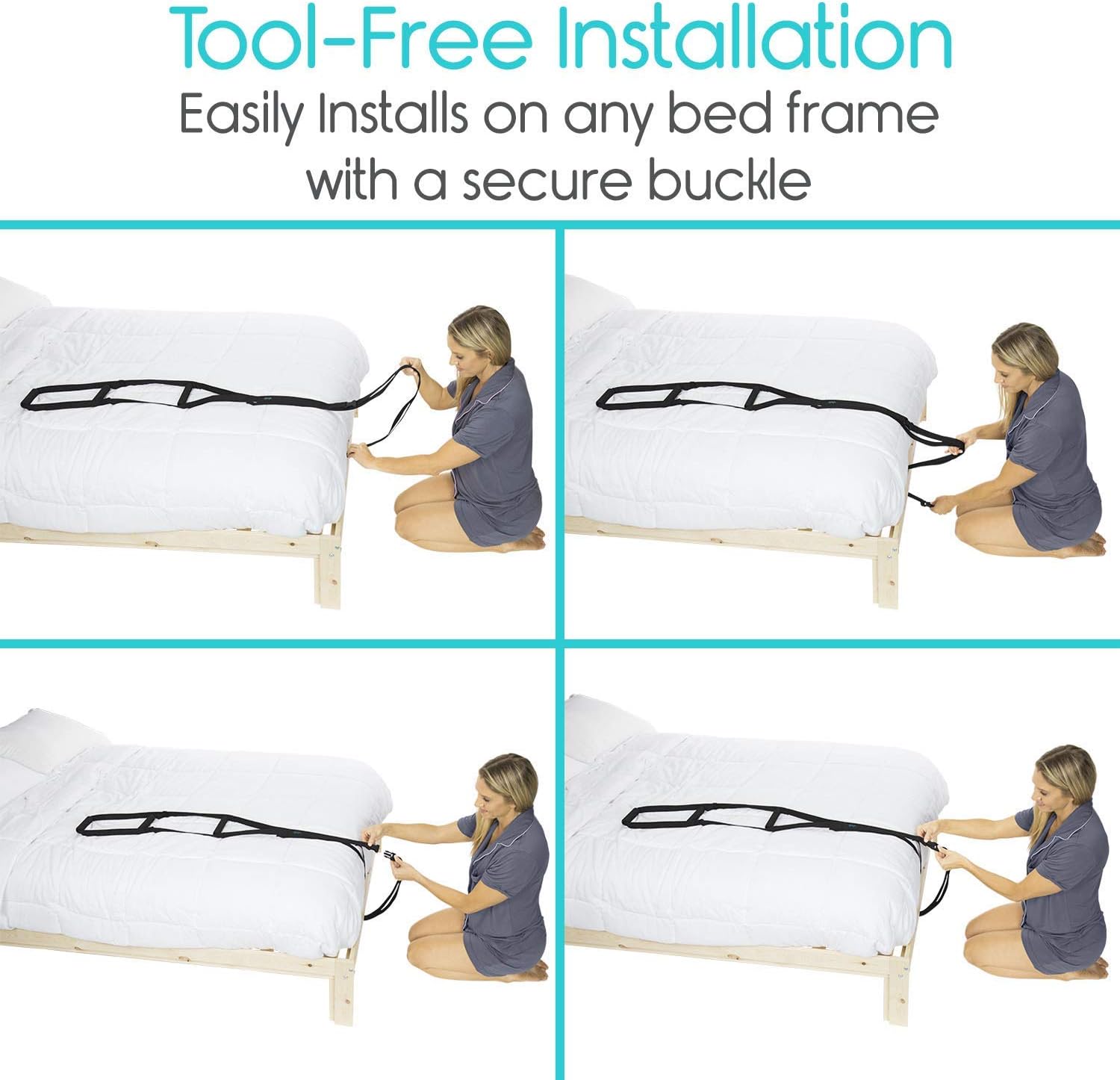Vive Bed Ladder Assist - Pull Up Assist Device with Handle Strap - Rope Ladder Caddie Helper - Sitting, Sit Up Hoist for Elderly, Senior, Injury Recovery Patient, Pregnant, Handicap - Padded Hand Grip
