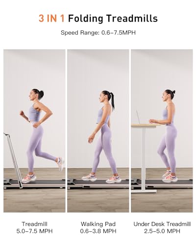 SupeRun 3 in 1 Walking Pad Treadmill- 3.0HP Folding Treadmills for Home Easy to Store, 300LBs Capacity Under Desk Treadmill Free Installation and Low Noise for Office Work