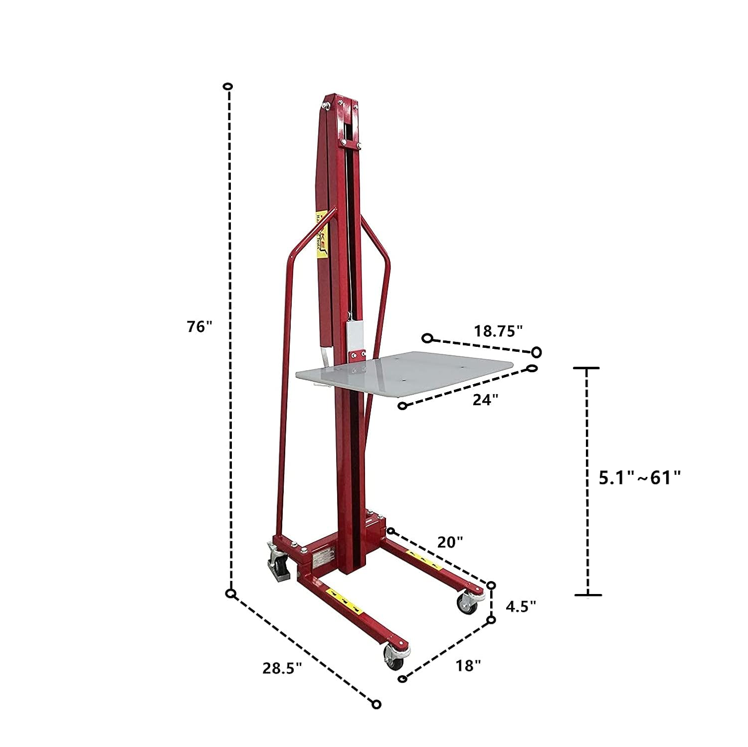 Pake Handling Tools - Winch Stacker, Manual Work Positioner Lift Truck - Steel Lightweight and Easily Maneuverable Lift with 440 lbs Capacity