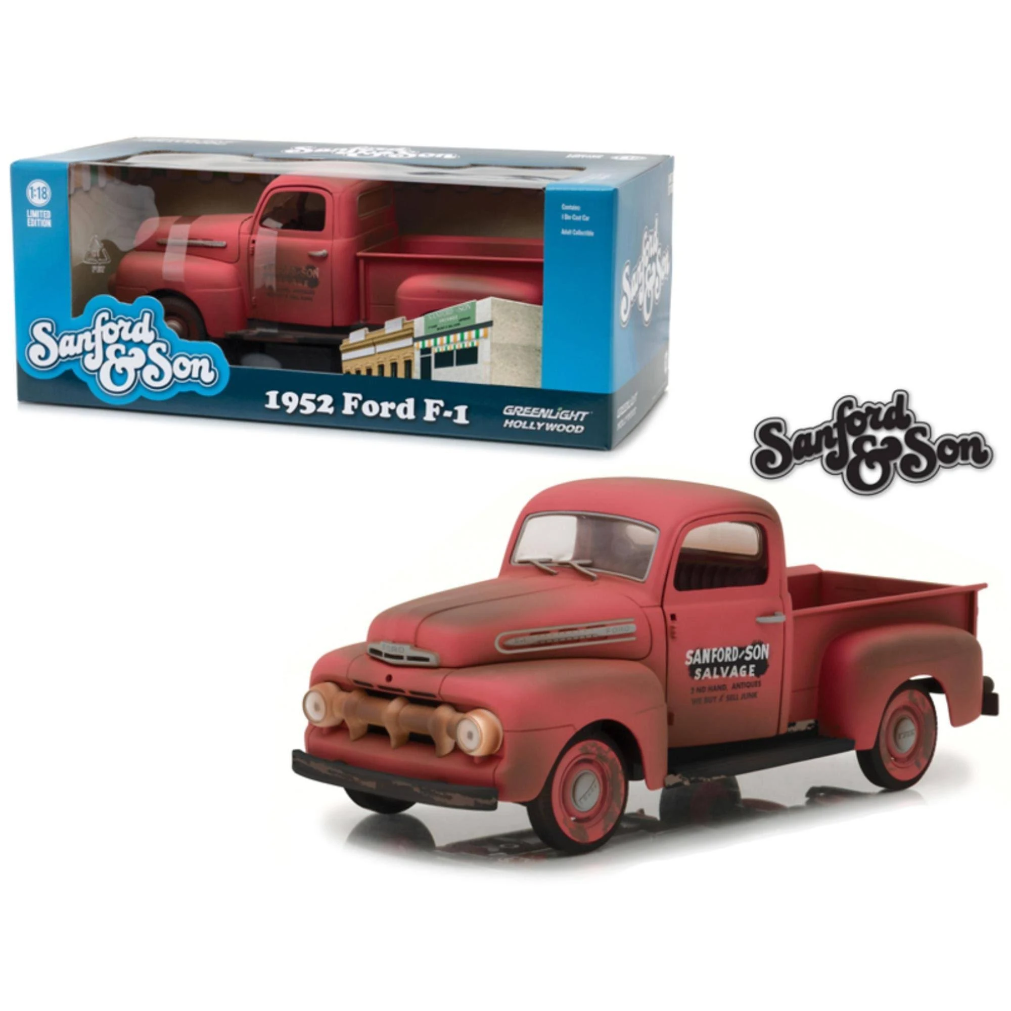 1952 Ford F-1 Pickup Truck Red Sanford u0026 Son (1972-1977) TV Series 1/18 Diecast Model Car by Greenlight