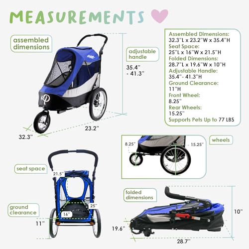 Petique Trailblazer Pet Jogger/Stroller, Bike Trailer, Shock Absorbing Bike Wheels, Large Entry Way, Peek-a-boo Window, Small/Medium/Large Dogs, Cats and Pets, Supports up to 77LBS - Mars (Red)