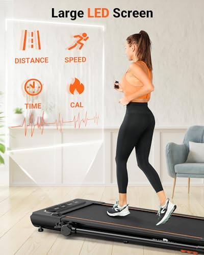 THERUN 2.5HP Treadmill, 2 in 1 Under Desk Walking Pad Treadmill, Electric Compact Space Folding Treadmill for Home Office with LED Touch Screen 0.6-7.6MPH Wider Running Belt, No Assembly Needed