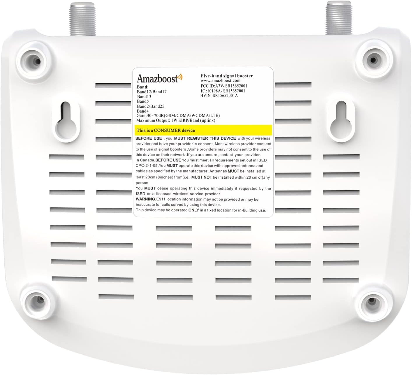 Amazboost Cell Phone Signal Booster for Home and Office - Up to 1,500 Square ft, 5 Band Cell Phone Booster 3G 4G LTE, Cell Booster for All US Carriers - Support Band 2/4/5/12/13/17/25 - FCC Approved